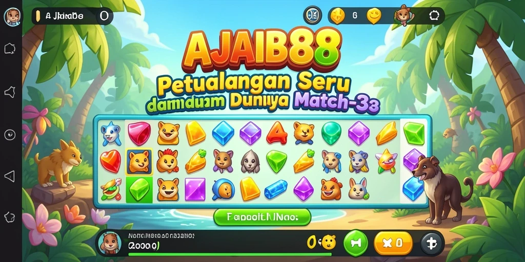 Tampilan gameplay seru di AJAIB88 saat menyelesaikan level Match-3.