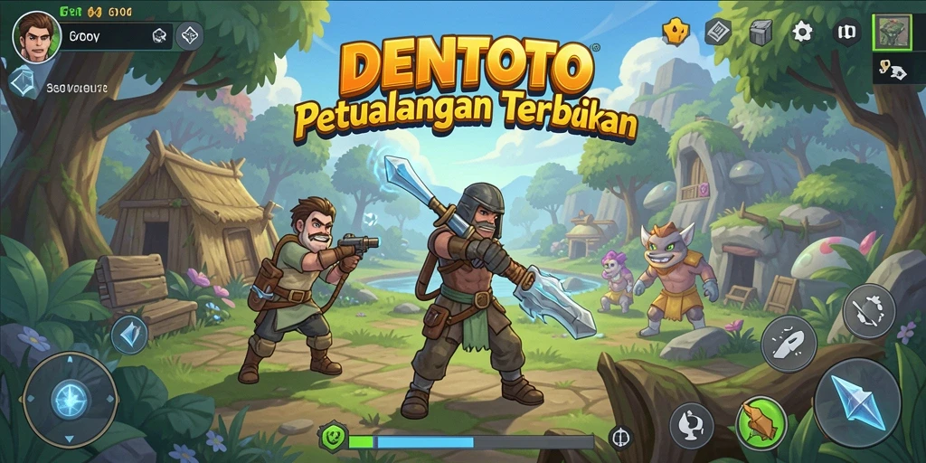 Screenshot gameplay DENTOTO menampilkan petualangan di dunia terbuka.