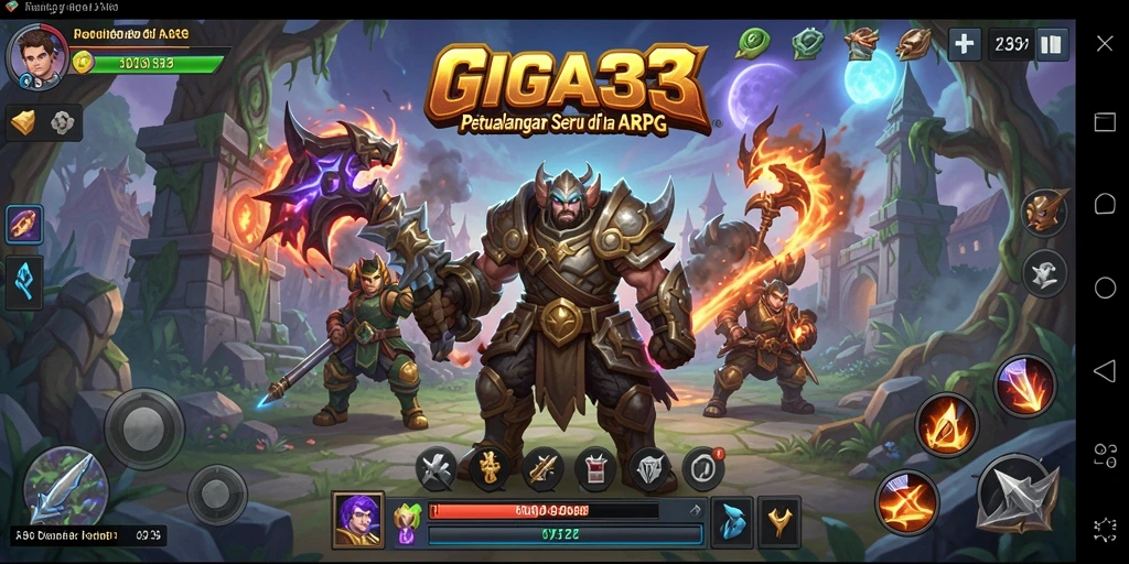 Gameplay GIGA33 yang menegangkan dengan pertarungan epik dan eksplorasi luas.