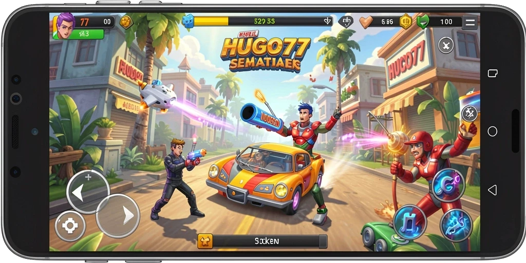 Gameplay Arcade seru HUGO77 dengan berbagai tantangan menarik.