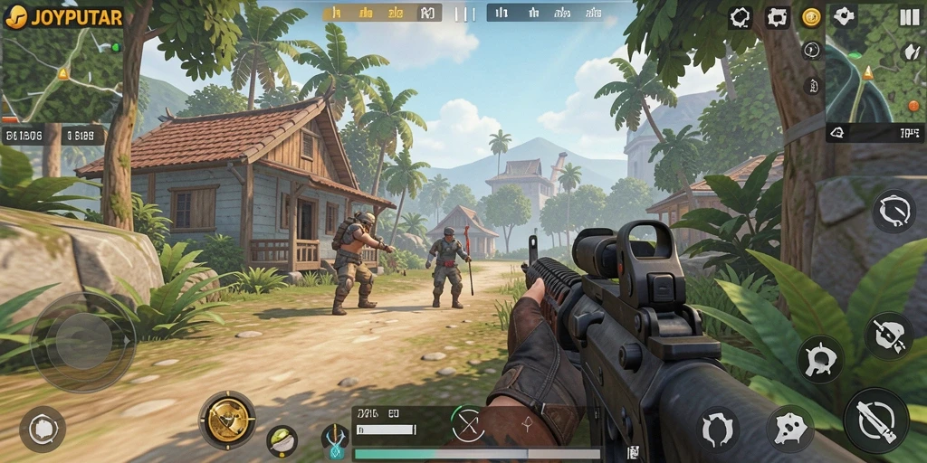Gameplay JOYPUTAR yang mendebarkan dengan aksi tembak-menembak.