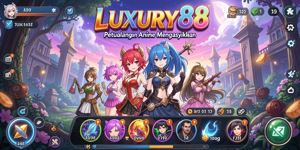 Tampilan gameplay LUXURY88 dengan karakter anime yang menarik.