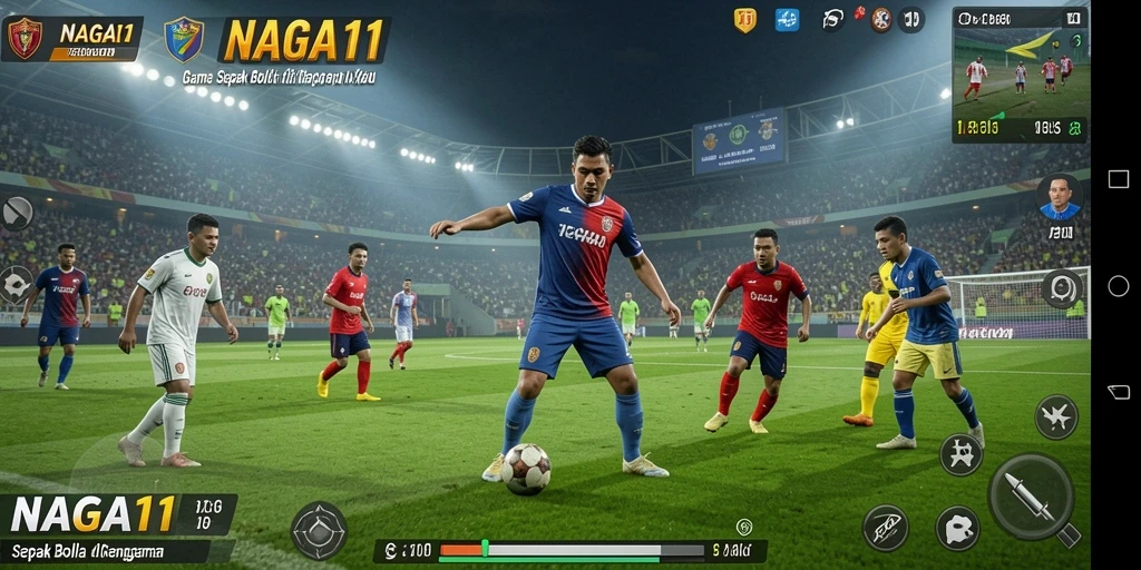 Screenshot NAGA11 menampilkan aksi seru dalam pertandingan sepak bola.