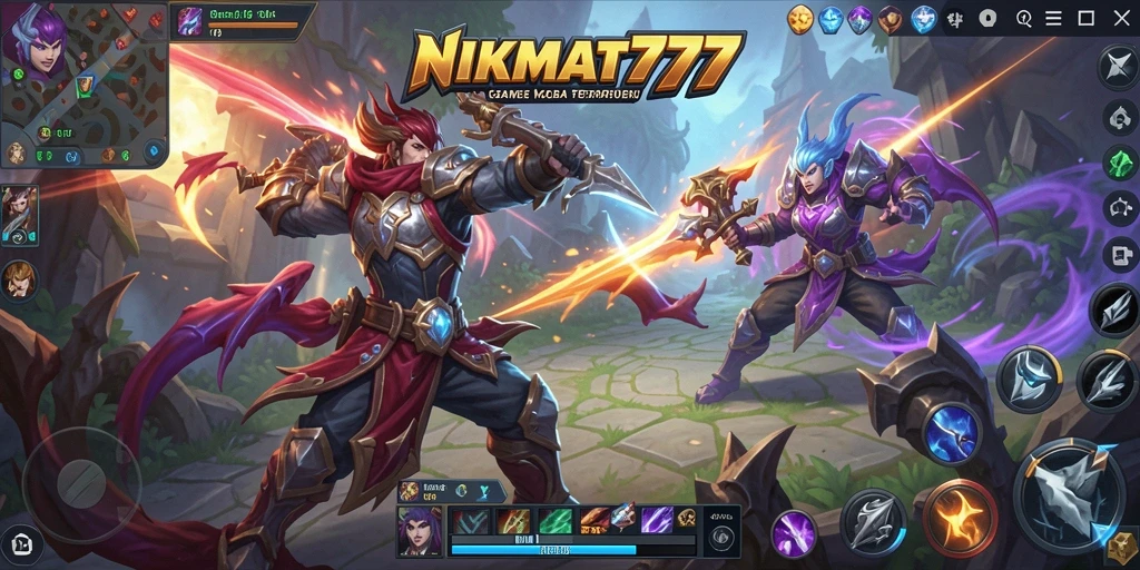 Screenshot gameplay NIKMAT777 menunjukkan aksi pertarungan yang mendebarkan.