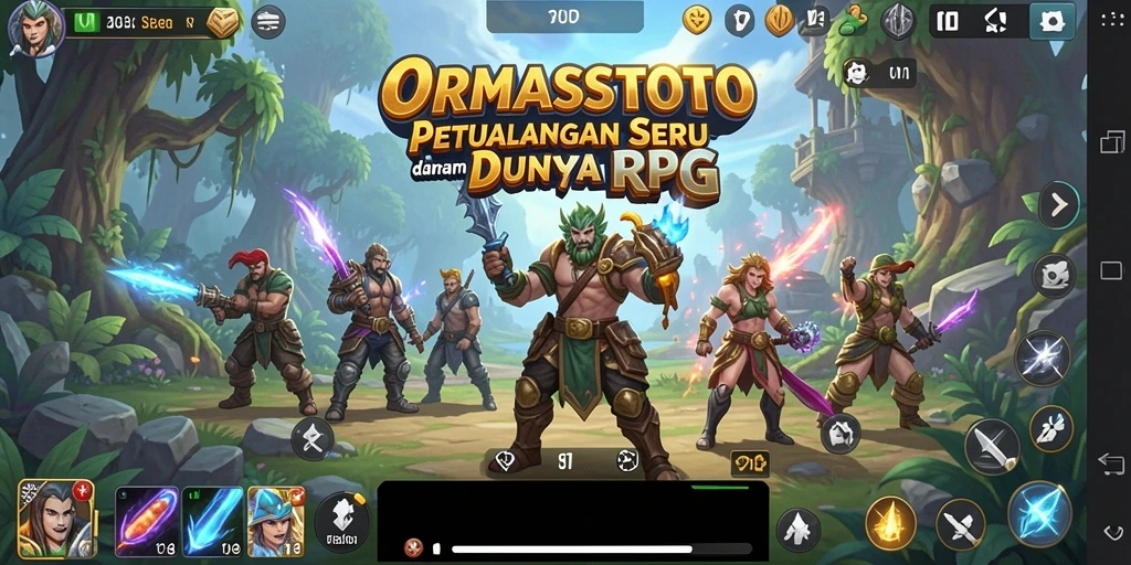 Tampilan penuh aksi gameplay RPG ORMASSTOTO dengan karakter dan monster.
