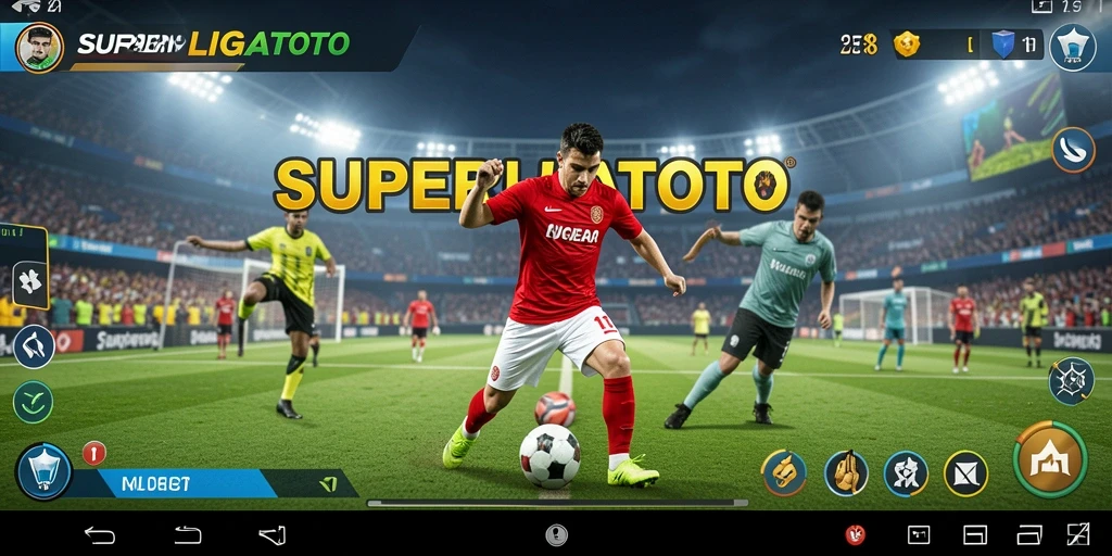 Tampilan gameplay SUPERLIGATOTO menampilkan aksi olahraga yang mendebarkan.