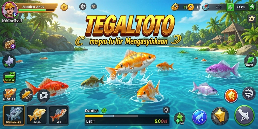 Screenshot gameplay TEGALTOTO menunjukkan aksi memancing yang seru dan penuh warna.