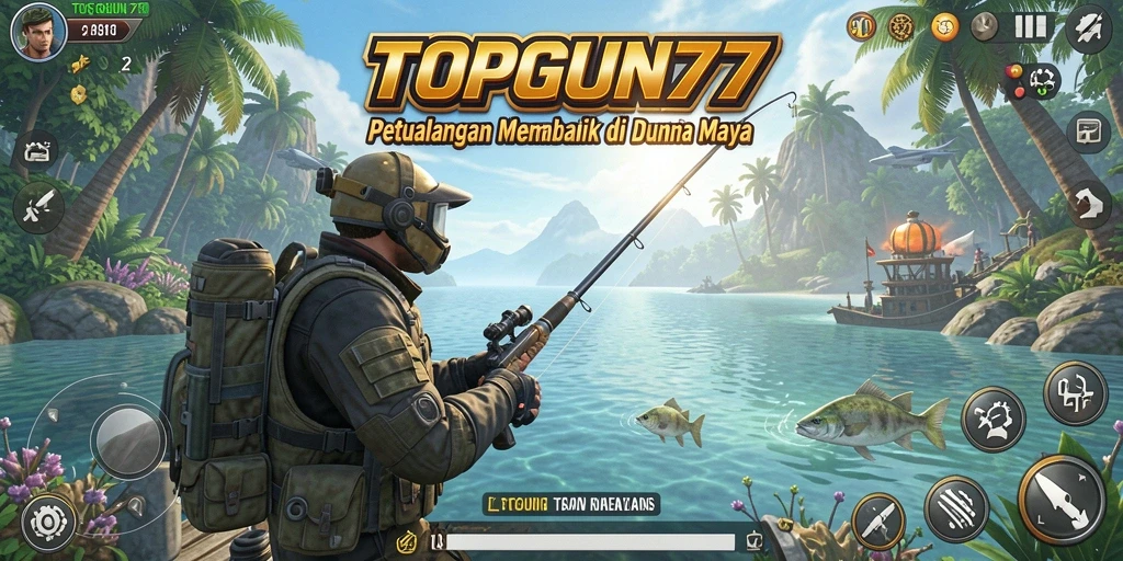 Screenshot gameplay TOPGUN77 menampilkan aksi memancing seru dan grafik yang menawan.